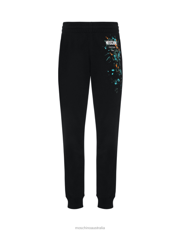 PAINTED EFFECT ORGANIC FLEECE JOGGERS Moschino Men BLACK 44AA645 Clothing