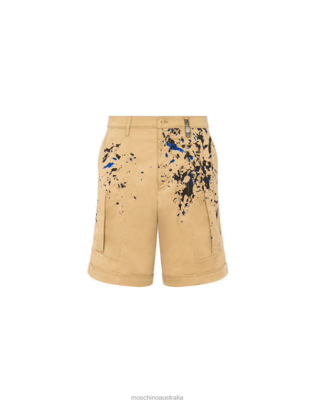 PAINTED EFFECT STRETCH GABARDINE BERMUDA SHORTS Moschino Men BEIGE 44AA641 Clothing