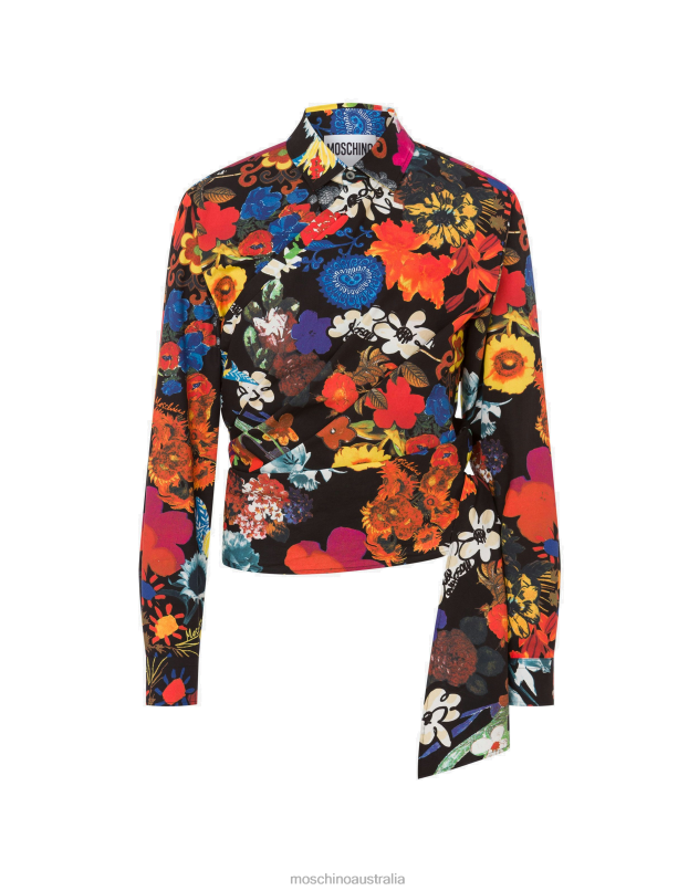 ALLOVER FLOWERS KNOTTED POPLIN SHIRT Moschino Men BLACK 44AA570 Clothing