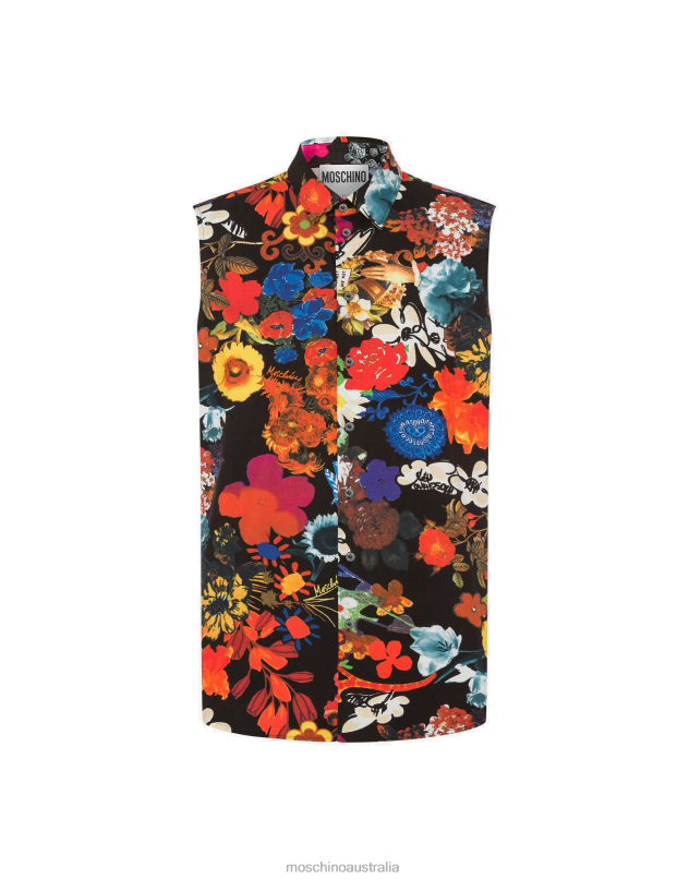ALLOVER FLOWERS SLEEVELESS SHIRT Moschino Men BLACK 44AA569 Clothing