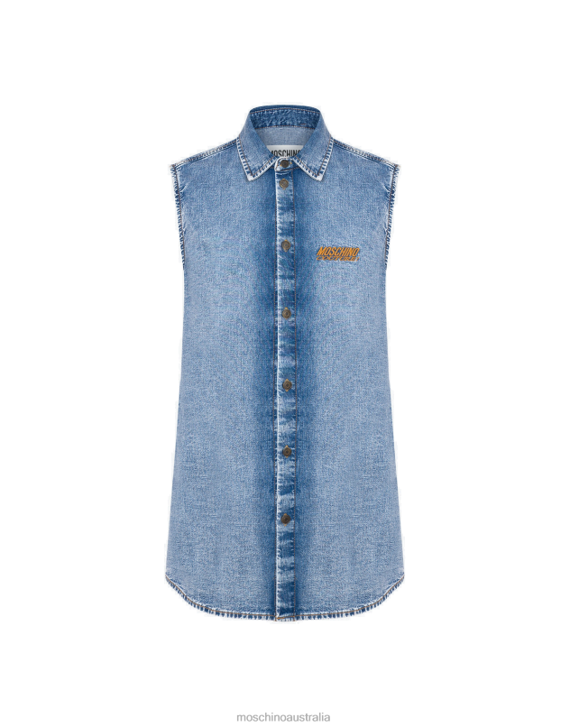 CHAMBRAY SLEEVELESS SHIRT Moschino Men BLUE DENIM 44AA574 Clothing