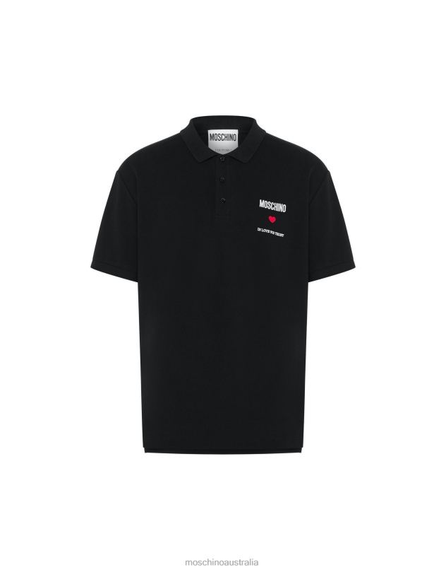 IN LOVE WE TRUST PIQUE POLO SHIRT Moschino Men BLACK 44AA571 Clothing
