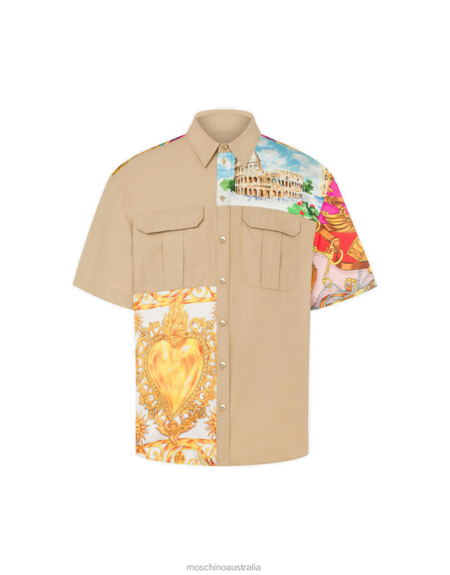 SCARF PRINT POPLIN SHIRT Moschino Men BEIGE 44AA566 Clothing