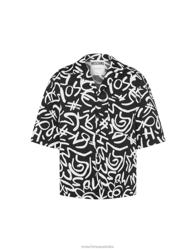 SCRIBBLE PRINT POPLIN SHIRT Moschino Men BLACK 44AA572 Clothing