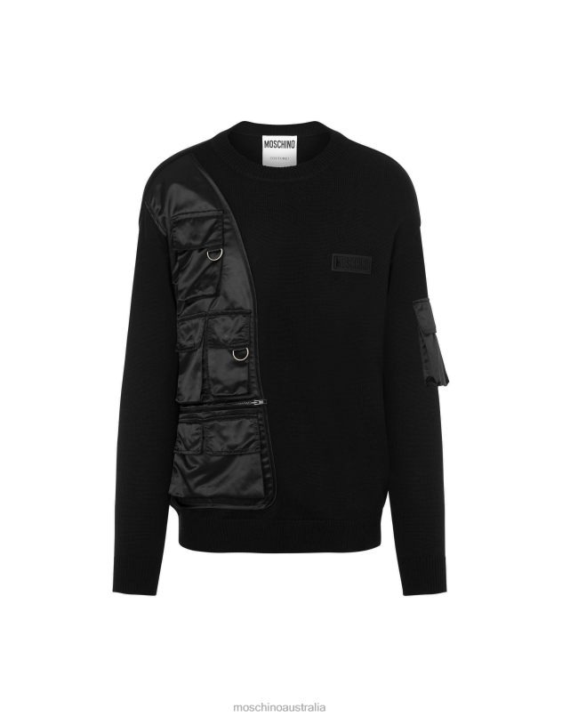 MULTIPOCKET DETAILS WOOL JUMPER Moschino Men BLACK 44AA545 Clothing