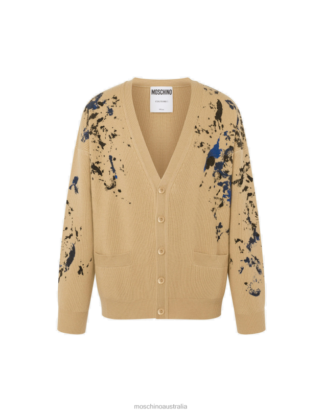PAINTED EFFECT WOOL CARDIGAN Moschino Men BEIGE 44AA551 Clothing