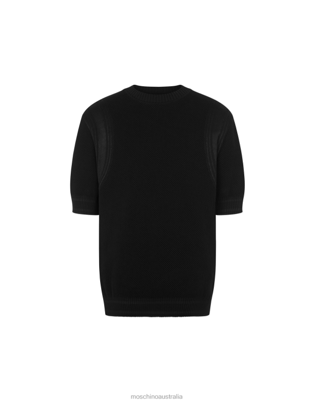 RUBBER LOGO OPEN-KNIT COTTON JUMPER Moschino Men BLACK 44AA544 Clothing