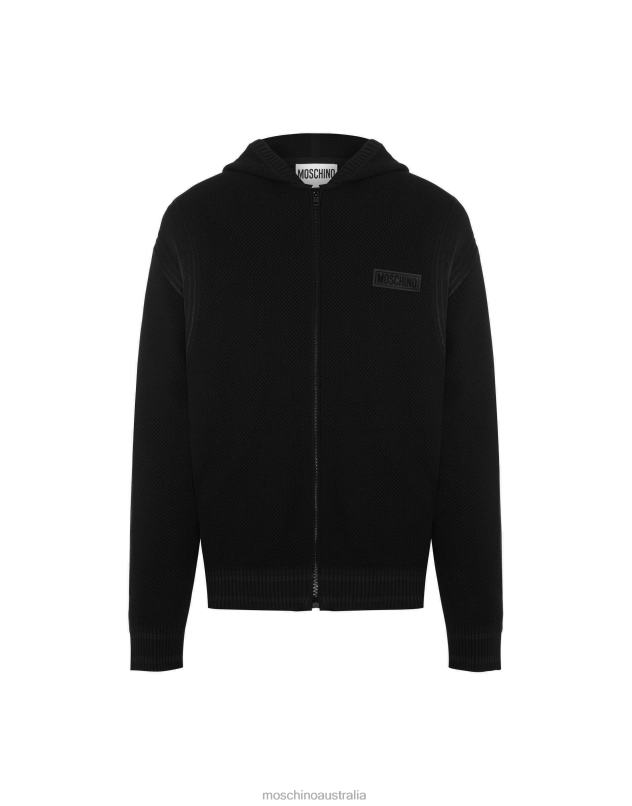 RUBBER LOGO OPEN-KNIT HOODIE Moschino Men BLACK 44AA543 Clothing