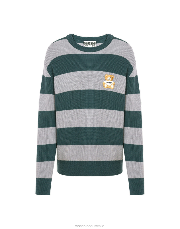 TEDDY PATCH WOOL STRIPED JUMPER Moschino Men DARK GREEN 44AA547 Clothing