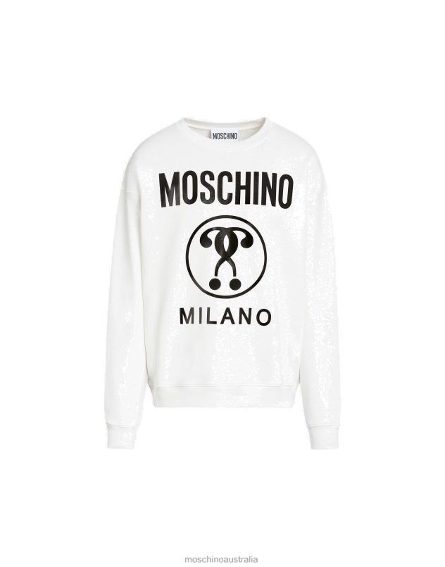 COTTON SWEATSHIRT WITH DOUBLE QUESTION MARK PRINT Moschino Men WHITE 44AA553 Clothing