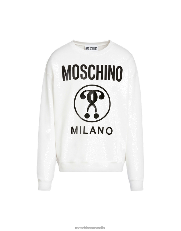 COTTON SWEATSHIRT WITH DOUBLE QUESTION MARK PRINT Moschino Men WHITE 44AA554 Clothing