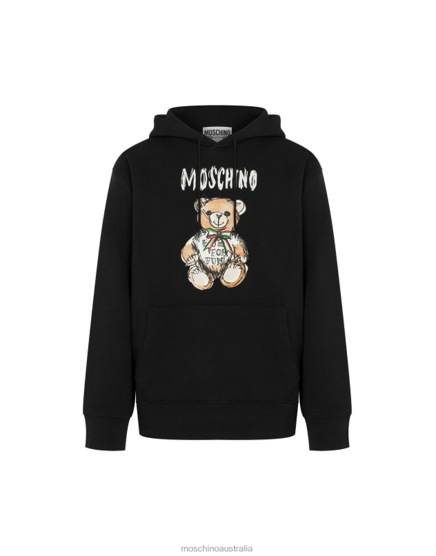 DRAWN TEDDY BEAR HOODIE Moschino Men BLACK 44AA563 Clothing