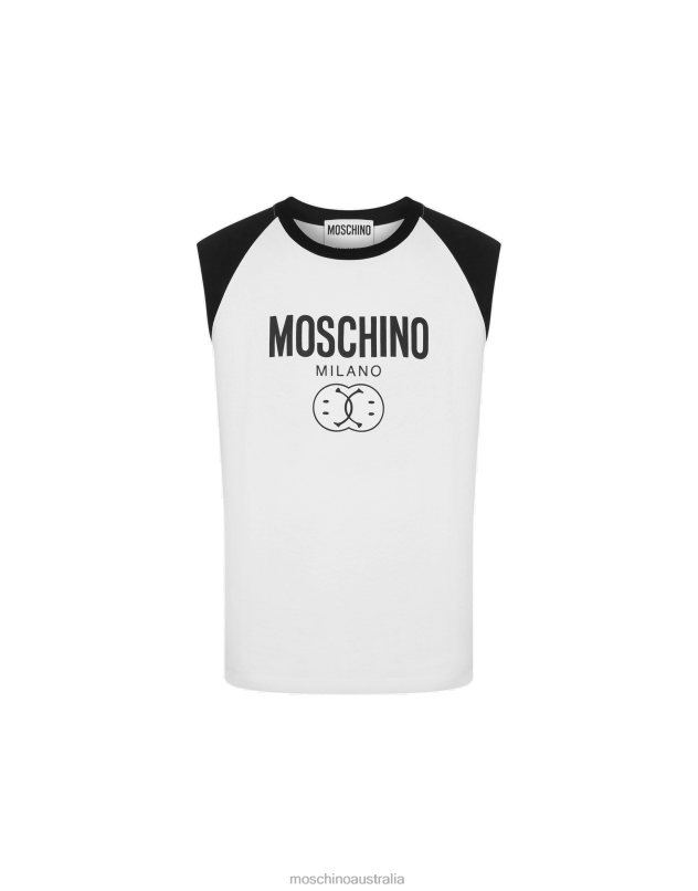 DOUBLE SMILEY SLEEVELESS T-SHIRT Moschino Men WHITE 44AA629 Clothing
