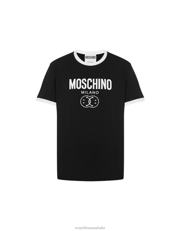 DOUBLE SMILEY STRETCH JERSEY T-SHIRT Moschino Men BLACK 44AA631 Clothing