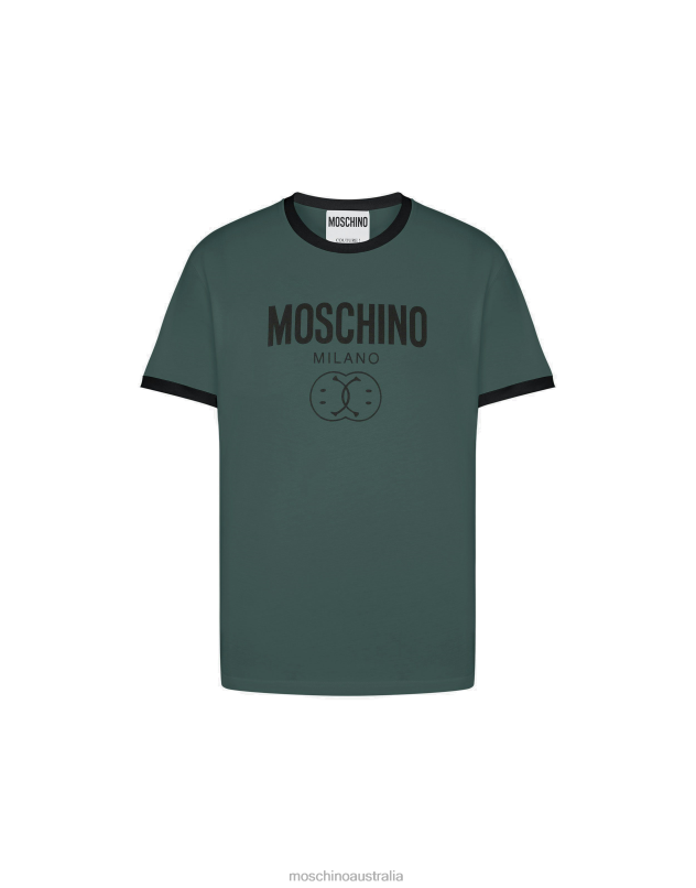 DOUBLE SMILEY STRETCH JERSEY T-SHIRT Moschino Men DARK GREEN 44AA612 Clothing