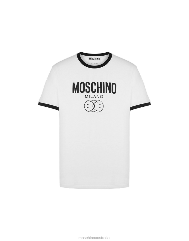 DOUBLE SMILEY STRETCH JERSEY T-SHIRT Moschino Men WHITE 44AA618 Clothing
