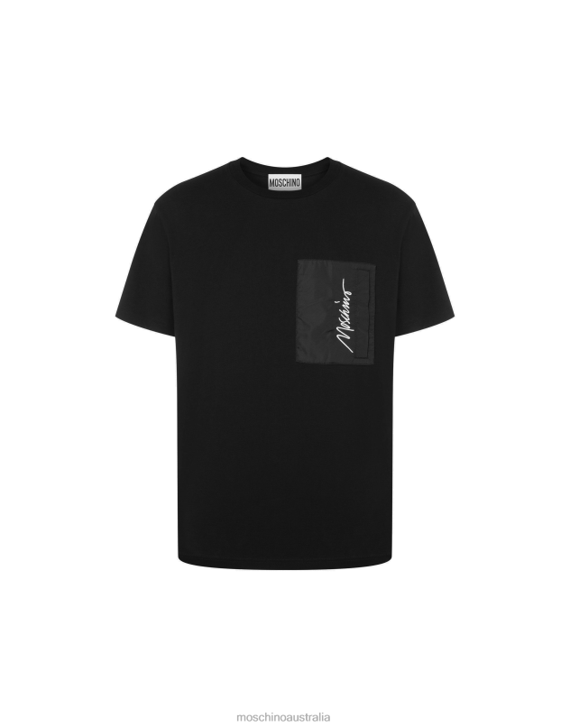 LOGO EMBROIDERY STRETCH JERSEY T-SHIRT Moschino Men BLACK 44AA591 Clothing