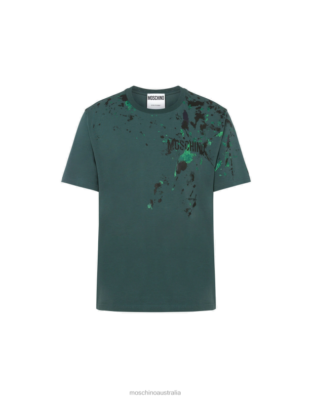 PAINTED EFFECT STRETCH JERSEY T-SHIRT Moschino Men DARK GREEN 44AA622 Clothing