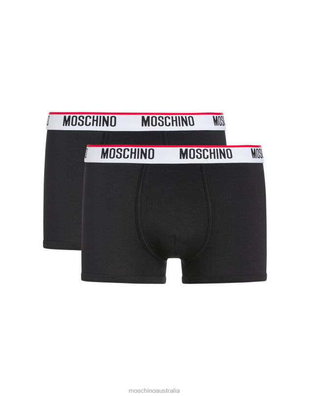 SET OF 2 COTTON JERSEY BOXERS WITH LOGO Moschino Men BLACK 44AA672 Clothing