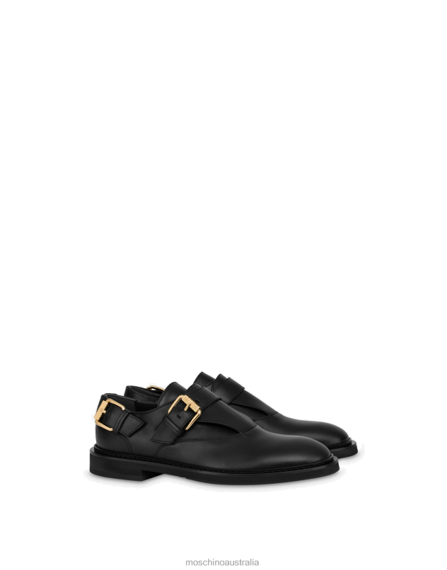 DOUBLE BUCKLE CALFSKIN LOAFERS Moschino Men BLACK 44AA710 Footwear