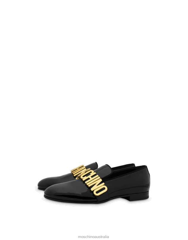 METAL LETTERING PATENT LEATHER LOAFERS Moschino Men BLACK 44AA705 Footwear