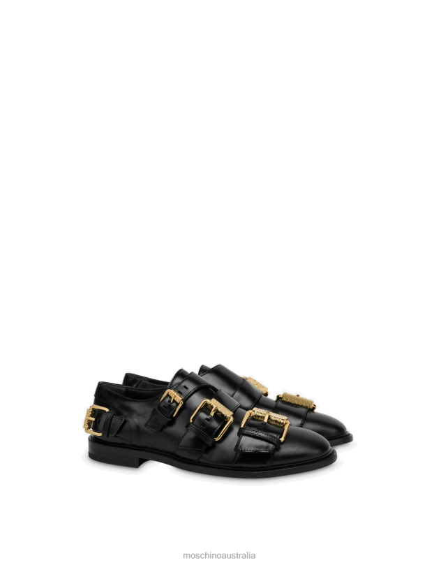 MULTI BUCKLES SHINY CALFSKIN LOAFERS Moschino Men BLACK 44AA708 Footwear