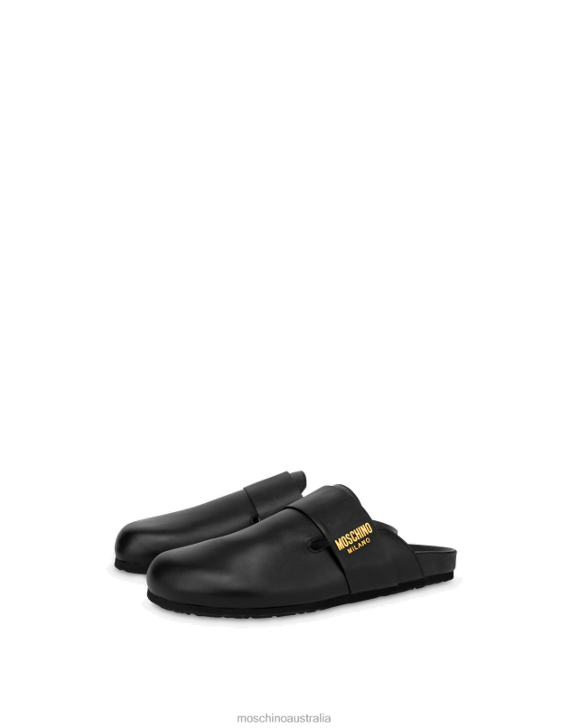 CALFSKIN METAL LOGO MULES Moschino Men BLACK 44AA721 Footwear