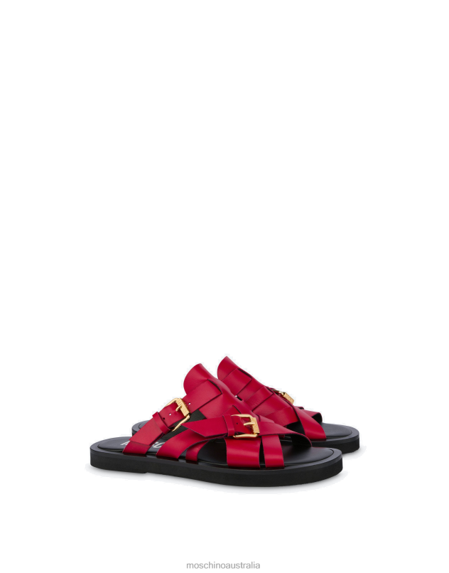 DOUBLE BUCKLE CALFSKIN SANDALS Moschino Men RED 44AA733 Footwear
