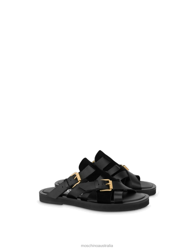 DOUBLE BUCKLE SANDALS Moschino Men BLACK 44AA734 Footwear