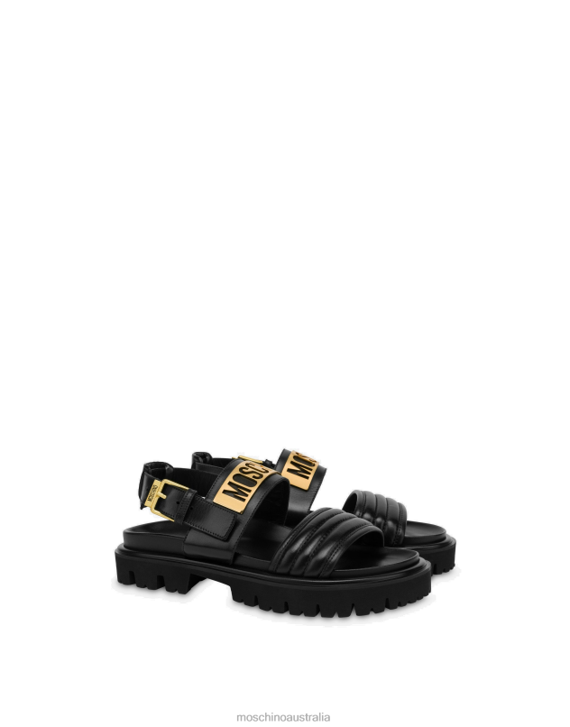 MAXI LOGO PLATE CALFSKIN SANDALS Moschino Men BLACK 44AA714 Footwear