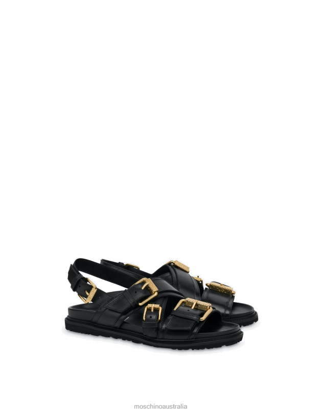 MULTI BUCKLES CALFSKIN SANDALS Moschino Men BLACK 44AA715 Footwear