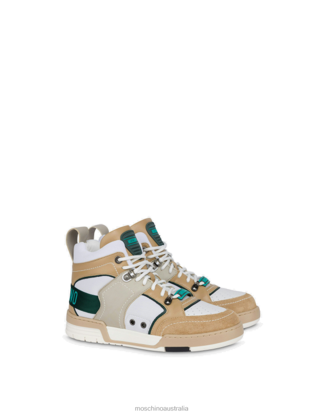 STREETBALL CALFSKIN HIGH-TOP SNEAKERS Moschino Men BEIGE 44AA756 Footwear