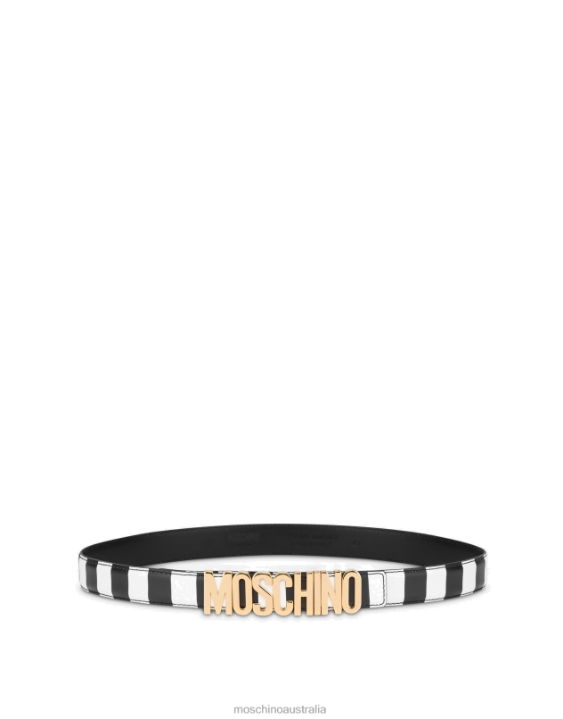 LETTERING LOGO STRIPED CALFSKIN BELT Moschino Women WHITE 44AA444 Accessory
