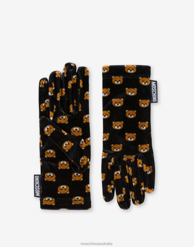 ALLOVER TEDDY BEAR VELVET GLOVES Moschino Women BLACK 44AA474 Accessory