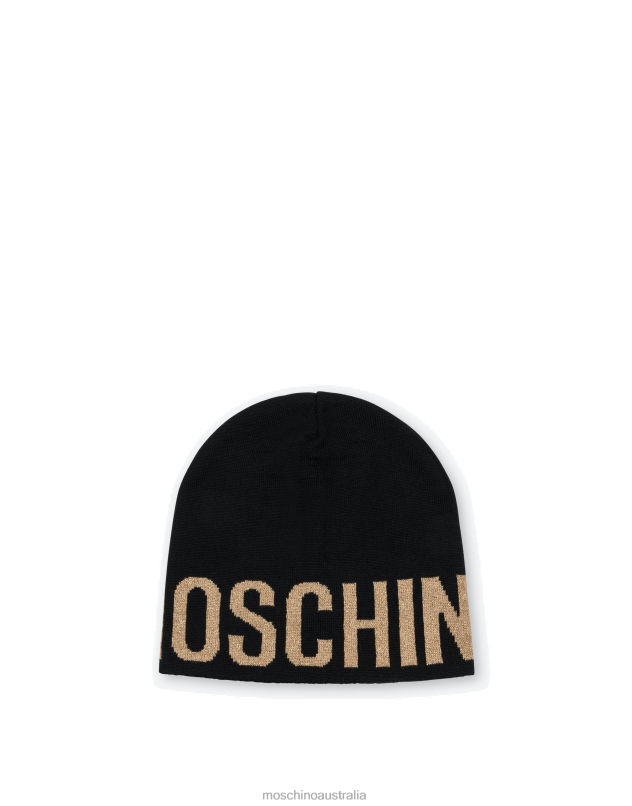 GOLD LETTERING LOGO KNIT HAT Moschino Women BLACK 44AA471 Accessory