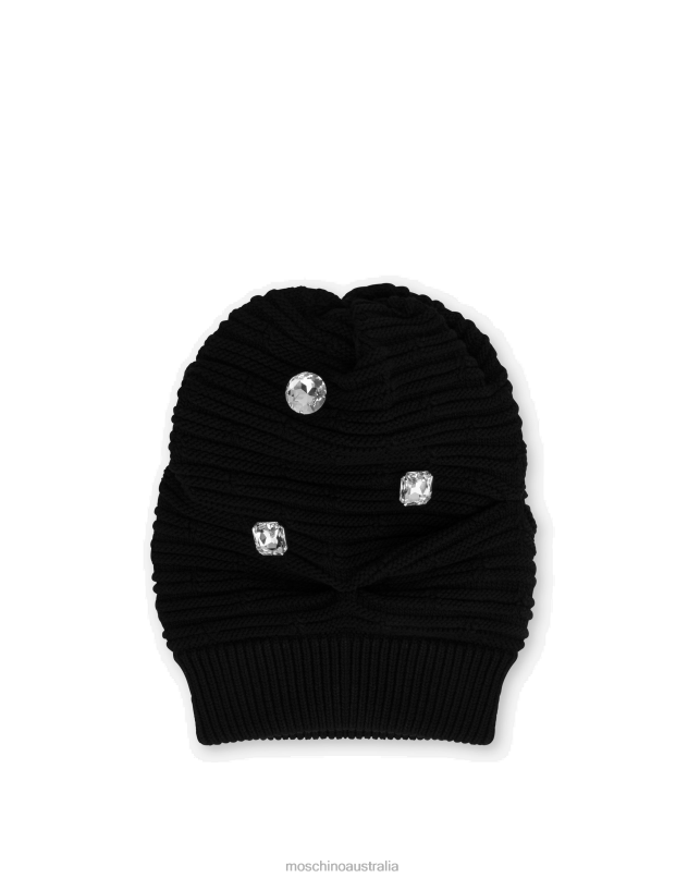 KNITTED HAT WITH STONES Moschino Women BLACK 44AA462 Accessory