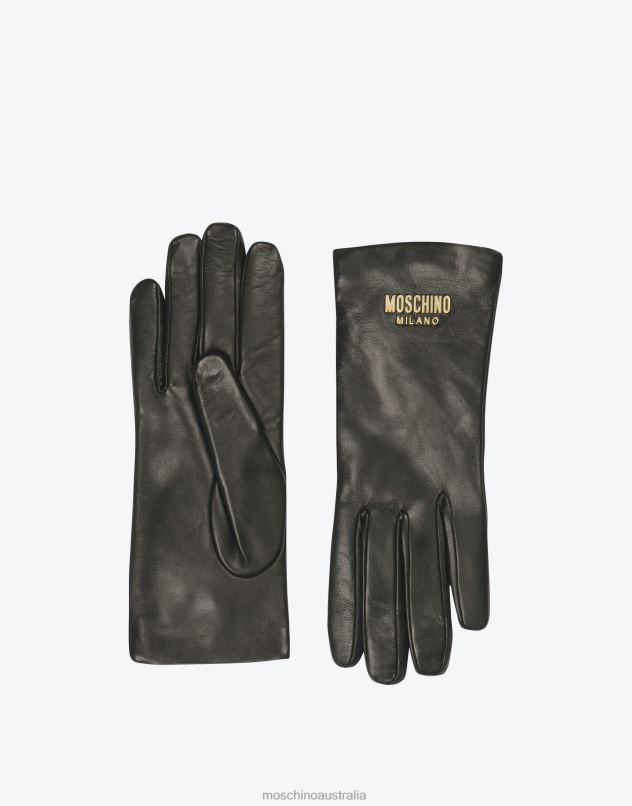 LEATHER GLOVES WITH LOGO Moschino Women BLACK 44AA478 Accessory