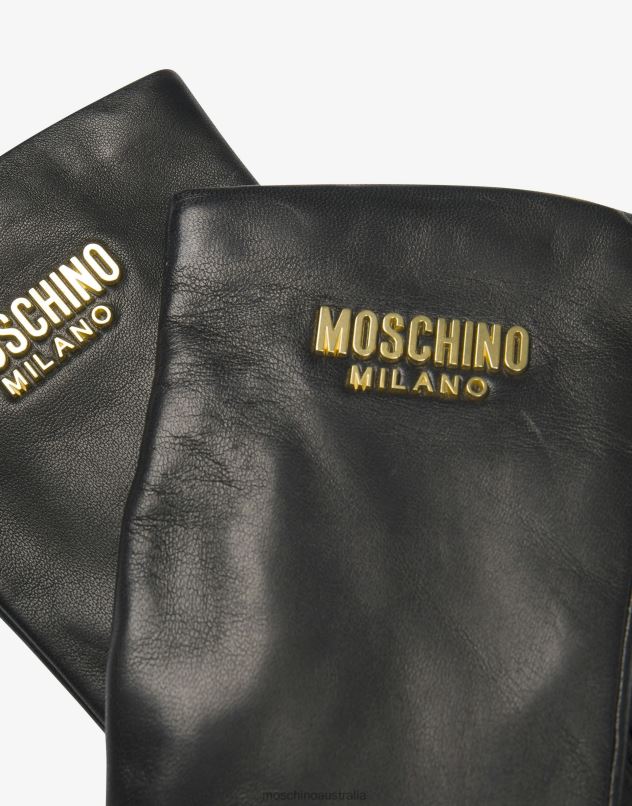 LEATHER GLOVES WITH LOGO Moschino Women BLACK 44AA478 Accessory