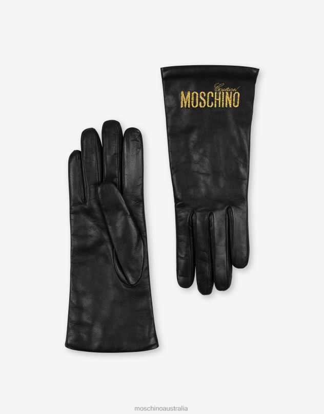LOGO EMBROIDERY NAPPA LEATHER GLOVES Moschino Women BLACK 44AA470 Accessory