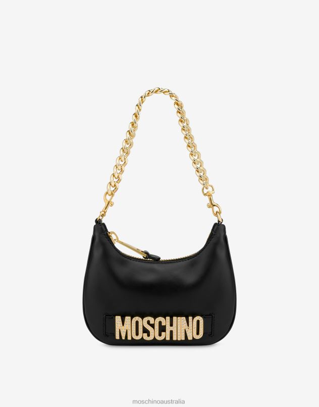 CRYSTAL LETTERING LOGO SMALL HOBO BAG Moschino Women BLACK 44AA273 Accessory