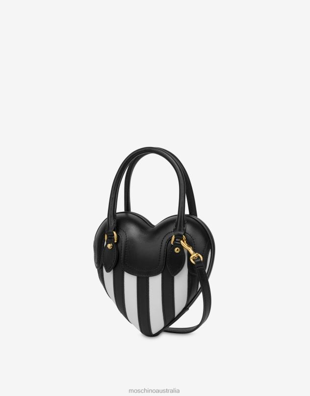 HEARTBEAT STRIPED CALFSKIN BAG Moschino Women BLACK 44AA265 Accessory