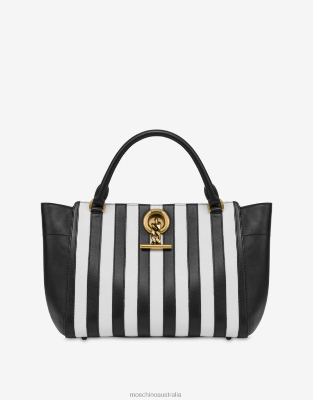 METAL TOGGLE STRIPED HANDBAG Moschino Women BLACK 44AA264 Accessory
