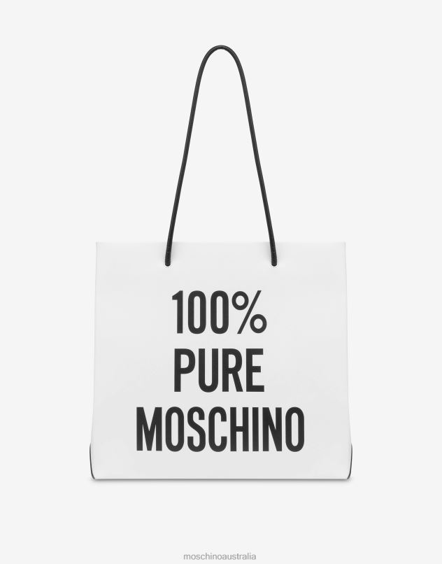 100% PURE CALFSKIN SHOPPER Moschino Women WHITE 44AA285 Accessory