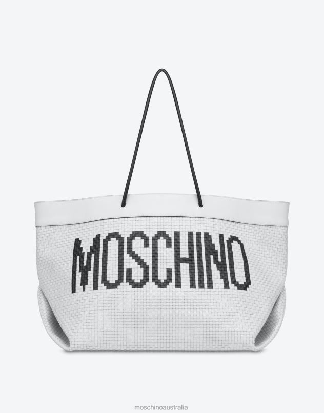 BLACK & WHITE CALFSKIN BRAIDED SHOPPER Moschino Women WHITE 44AA288 Accessory