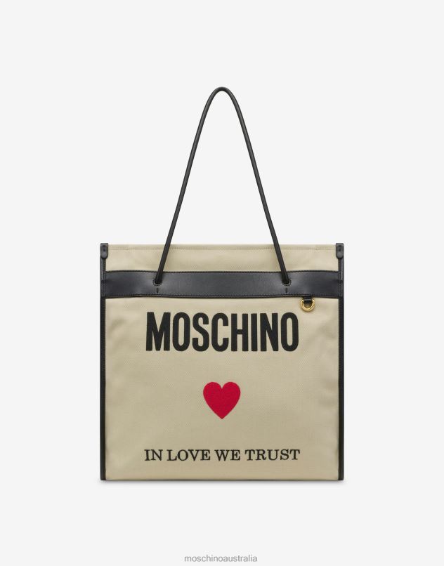 IN LOVE WE TRUST CANVAS SHOPPER Moschino Women BEIGE 44AA296 Accessory
