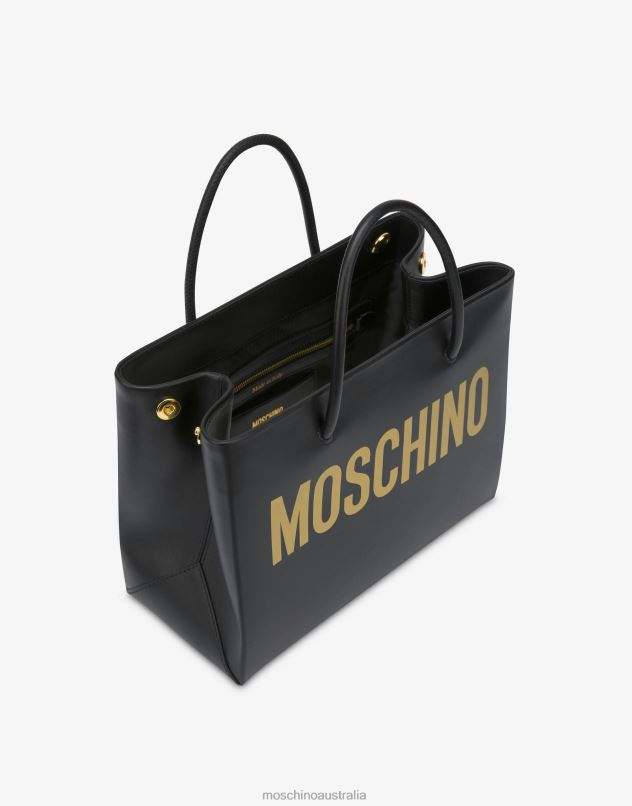 SMALL CALFSKIN SHOPPER WITH LOGO Moschino Women BLACK 44AA299 Accessory