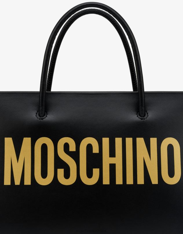 SMALL CALFSKIN SHOPPER WITH LOGO Moschino Women BLACK 44AA299 Accessory