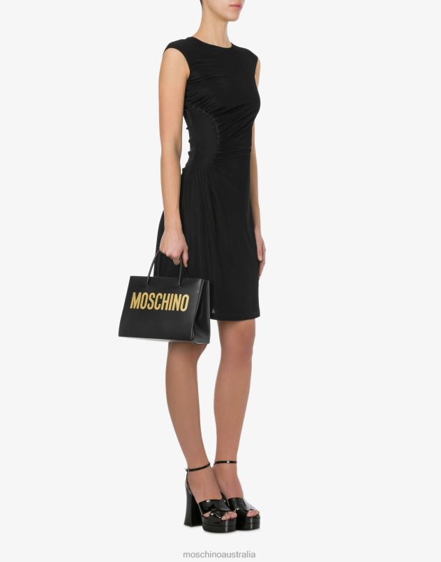 SMALL CALFSKIN SHOPPER WITH LOGO Moschino Women BLACK 44AA299 Accessory