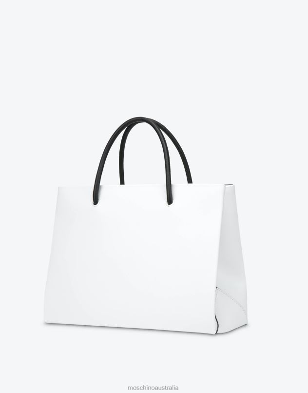SMALL CALFSKIN SHOPPER WITH LOGO Moschino Women WHITE 44AA300 Accessory