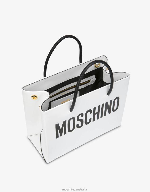 SMALL CALFSKIN SHOPPER WITH LOGO Moschino Women WHITE 44AA300 Accessory